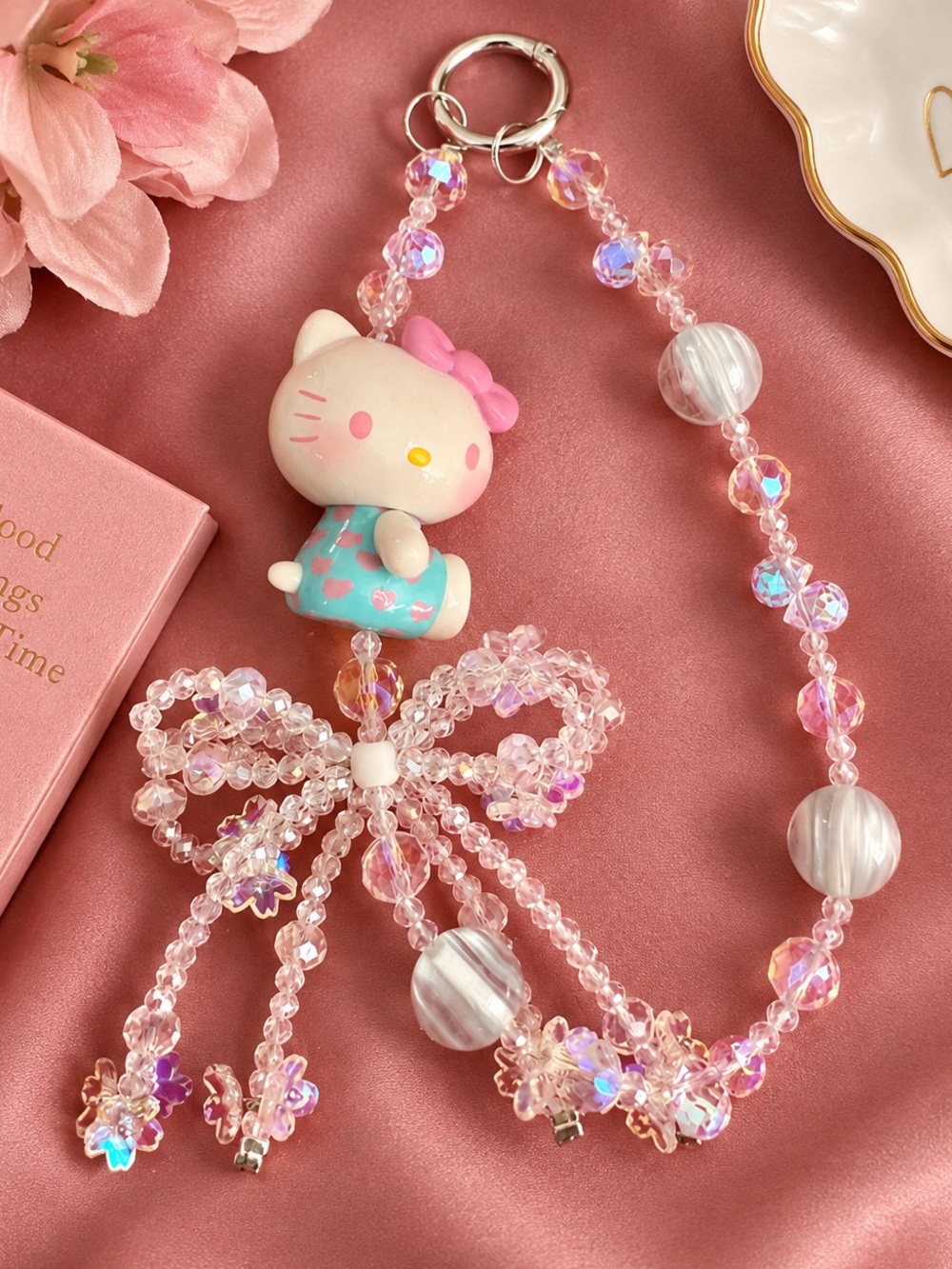 Handmade Crystal Beaded phone/key chain. Authentic Sanrio Figurine.